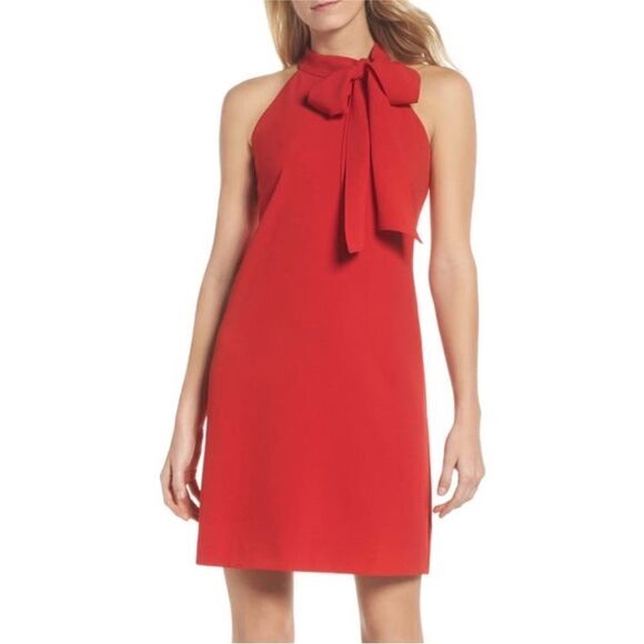 Vince Camuto Red Crepe Neck Tie Sleeveless Mini Dress | 12 - Picture 1 of 10